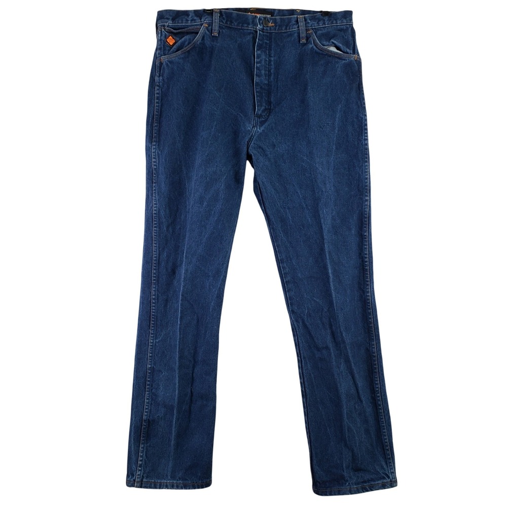 Wrangler 13MWZ FR Jeans Mens 38x34 Blue Flame Resistant Workwear Straight Denim